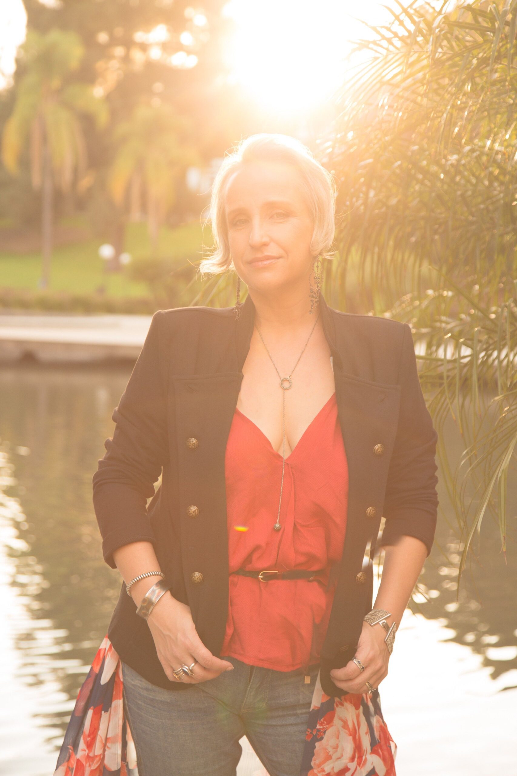 A Woman in a Red Color Coat With Black jacket